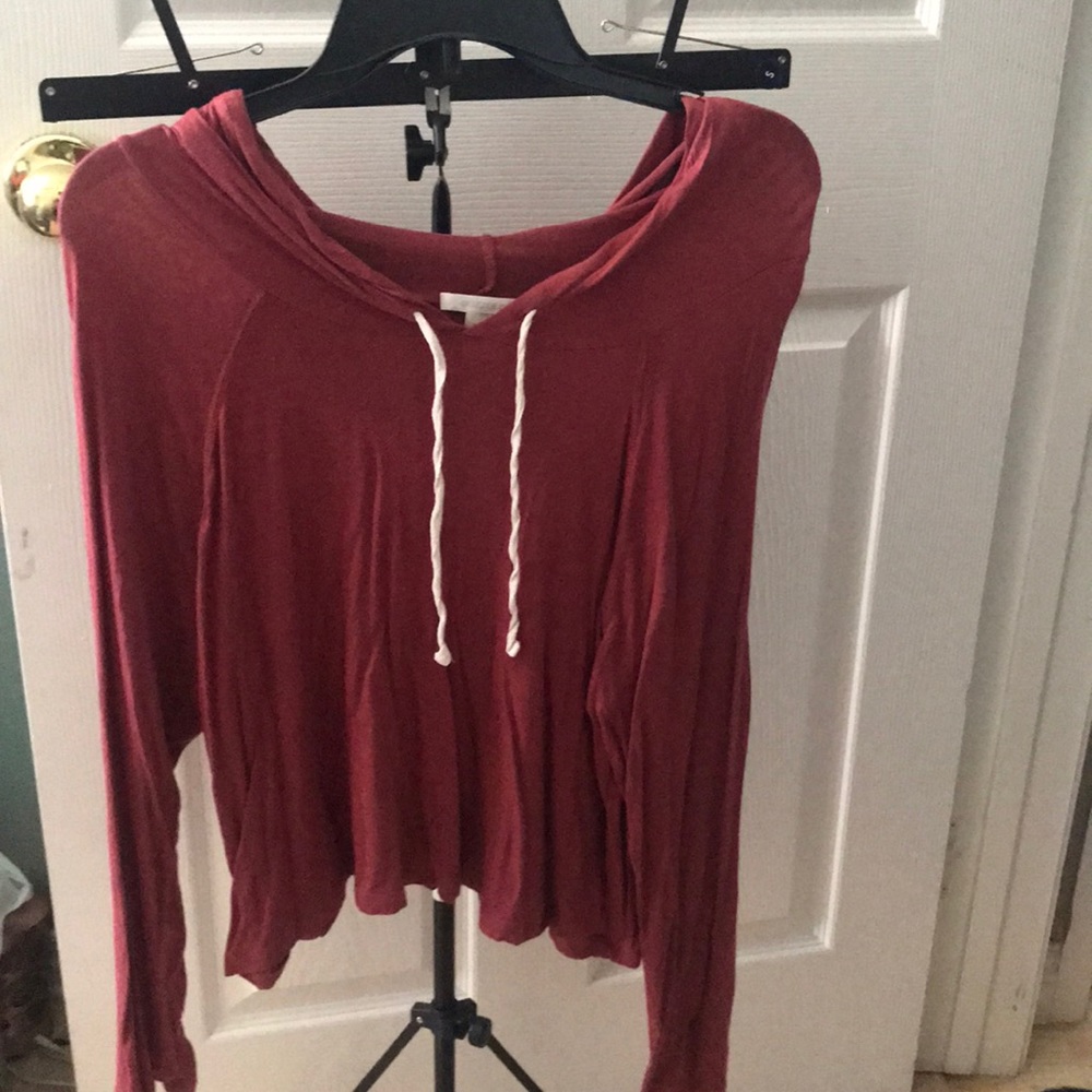 Red Lightweight Hoodie Blouse